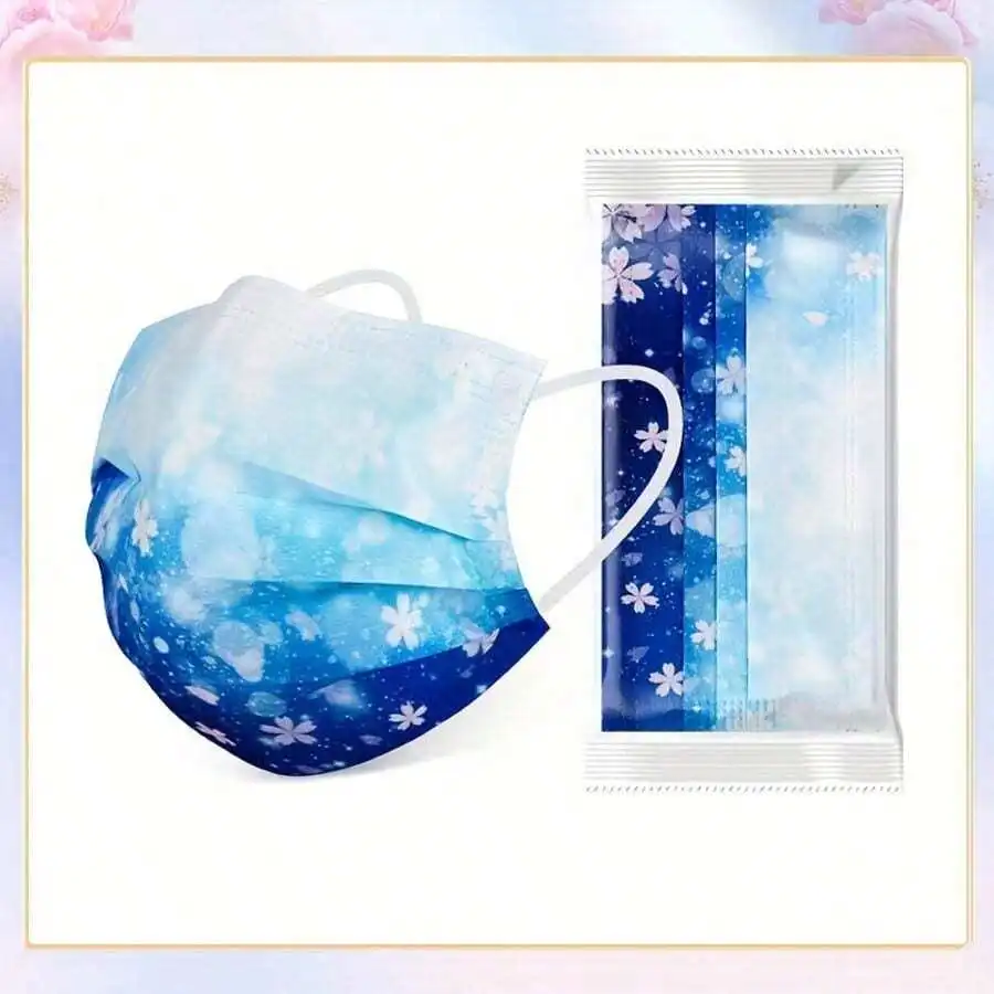 10pcs Floral Sakura Print 3-Pl – обзор и цена Disposable Mask Blue