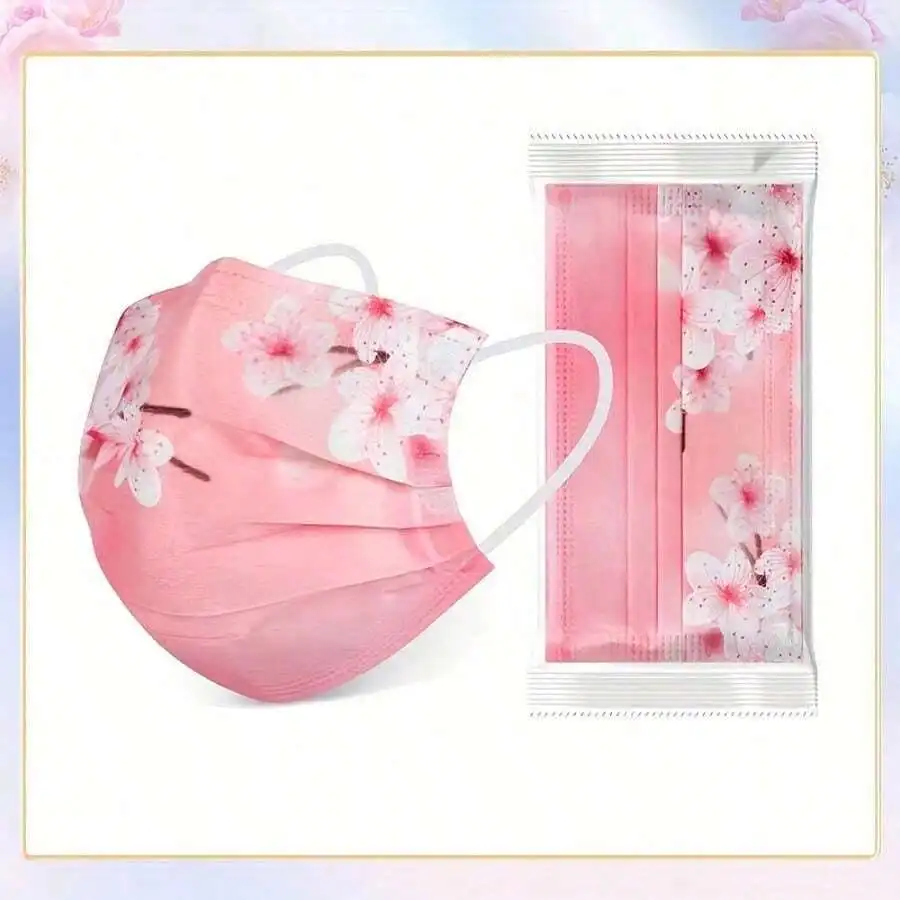 10pcs Floral Sakura Print 3-Pl – обзор и цена Disposable Mask Blue