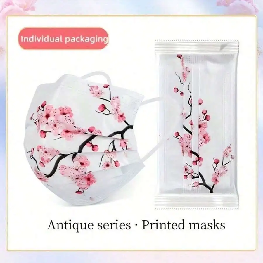 10pcs Floral Sakura Print 3-Pl – обзор и цена Disposable Mask Blue